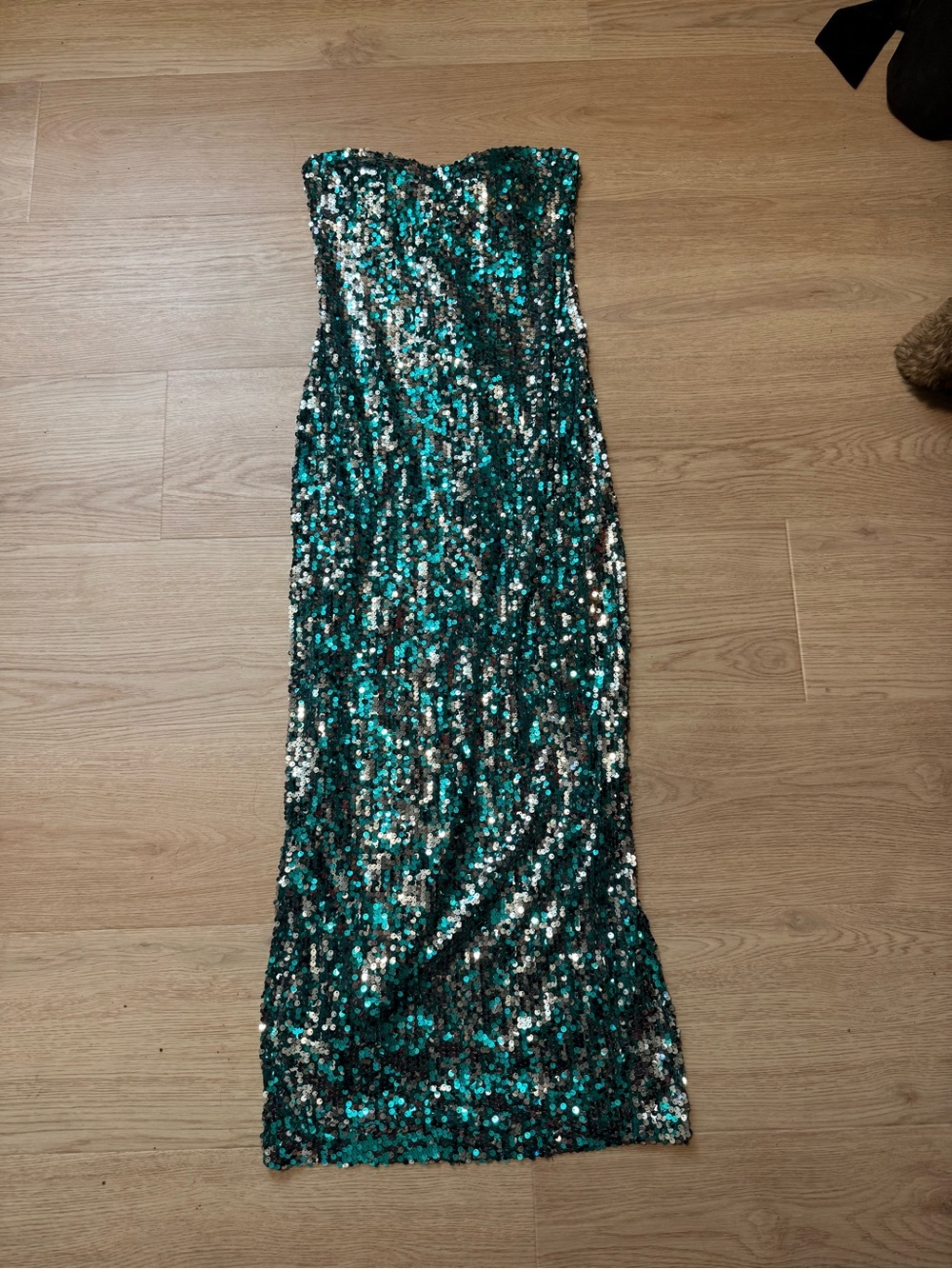 As U Wish Teal Sequin Trim Strapless Top